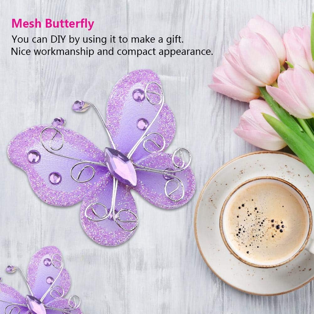 Mesh Butterfly, 24pcs Sheer Mesh Wire Glitter Butterfly Wedding Party Clothing Decoration DIY Supplies(Purple)