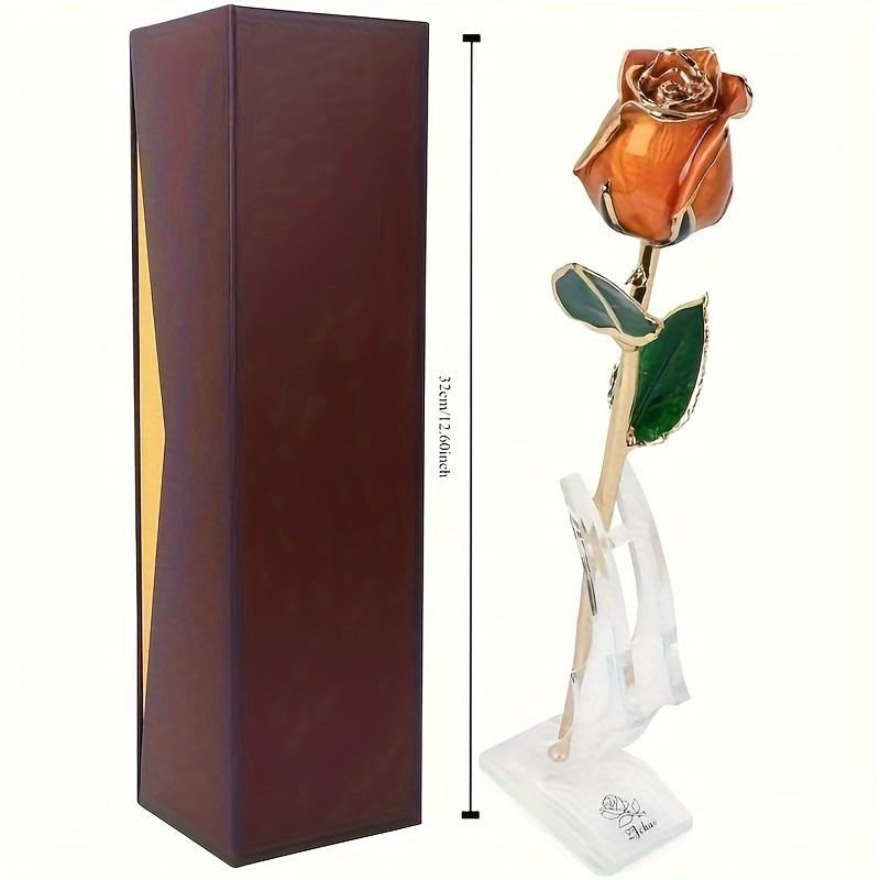 Valentines Day Rose Dipped Rose Forever Preserved Rose Flower with Display Stand for Her Wife Mother Girlfriend on Anniversary Birthday Christmas, Orange