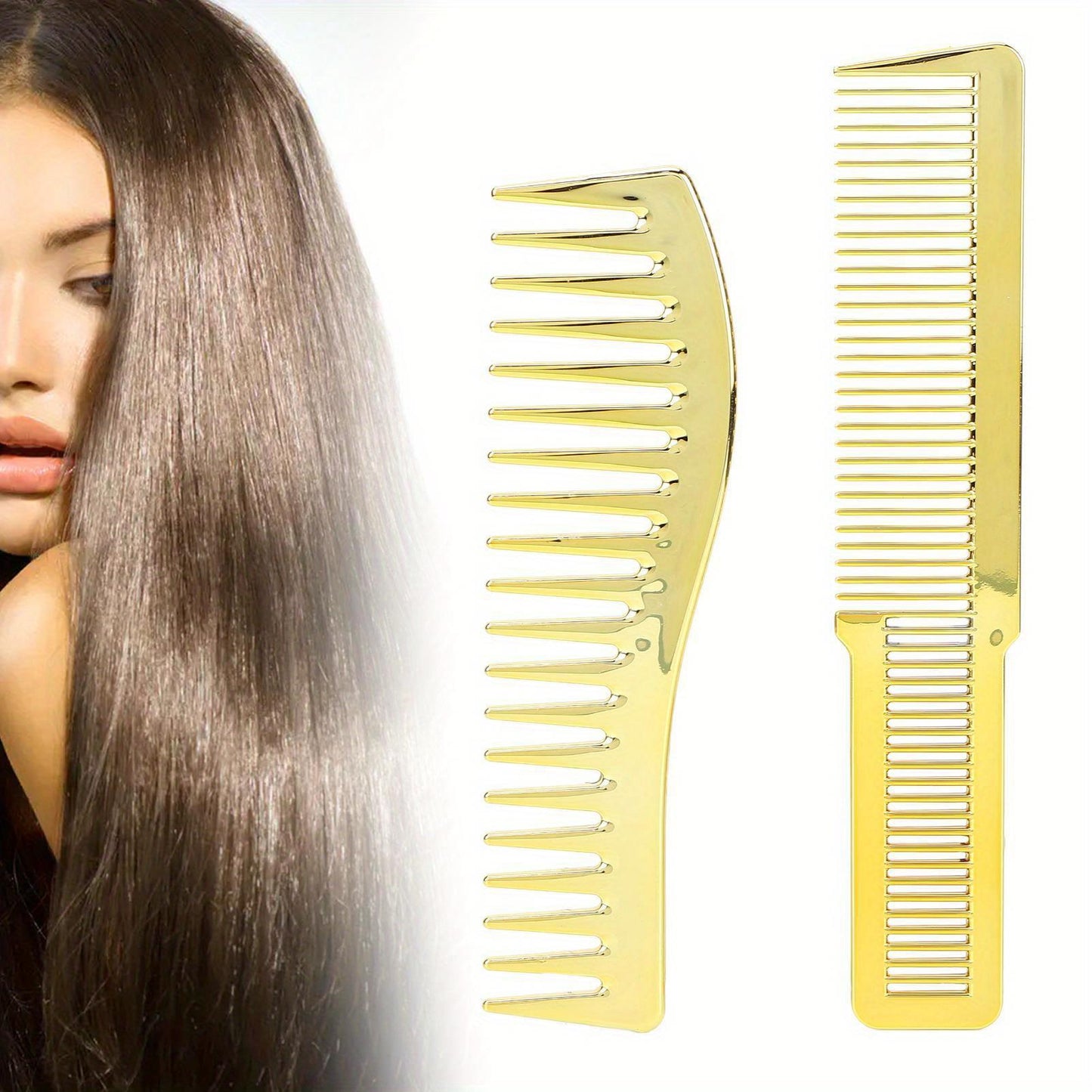 Hairdressing Comb with Wide Teeth for All Hair Types- Golden ABS Material Cutting and Styling Bending Comb- Professional Salon Haircut Tool