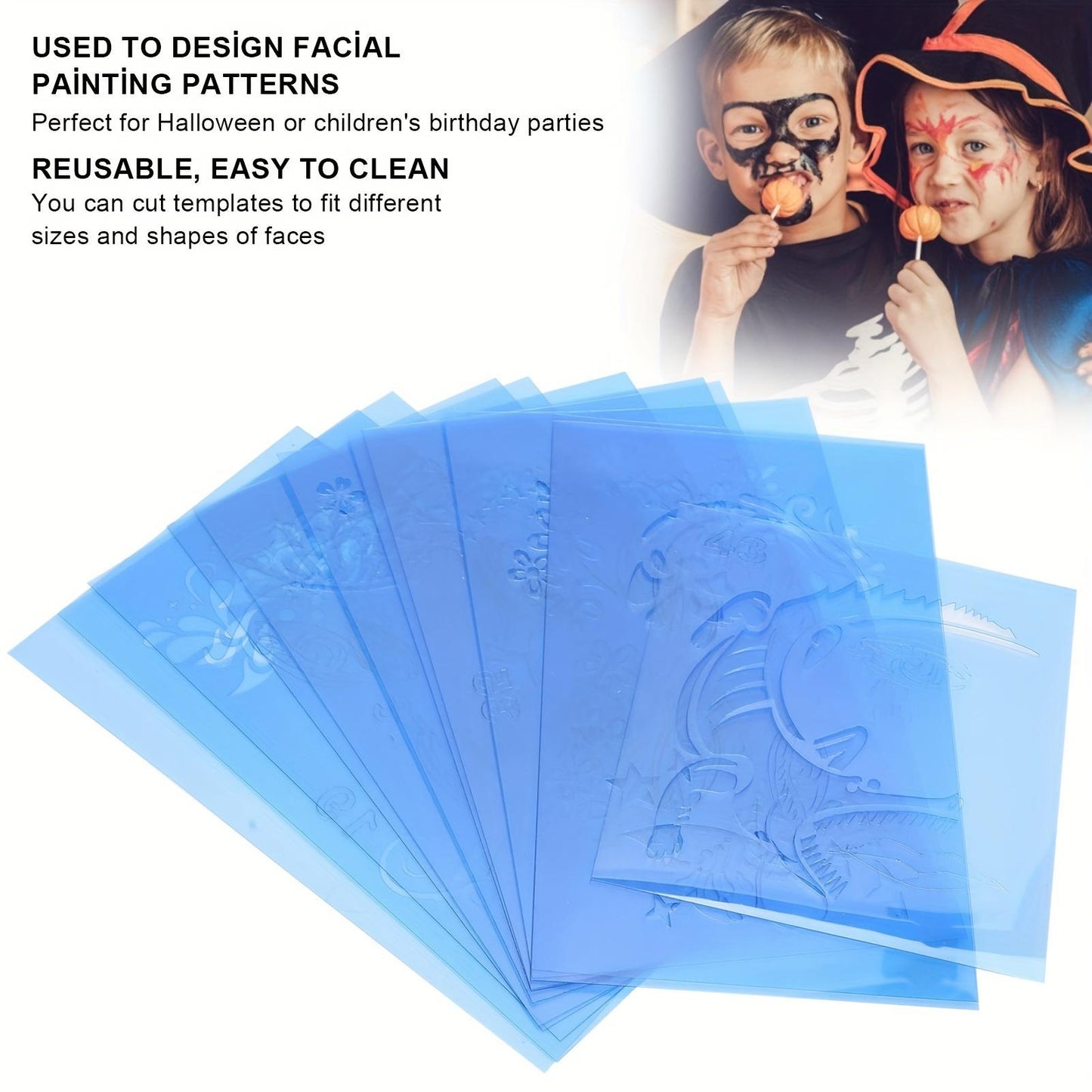 PET Face Painting Template Reusable Face Paint Stencils For Halloween Christmas Party Face Painting Template Face Paint Stencils Reusable Face Paint Template Facial Makeup Template Halloween Face Paint Stencils DIY Makeup Template