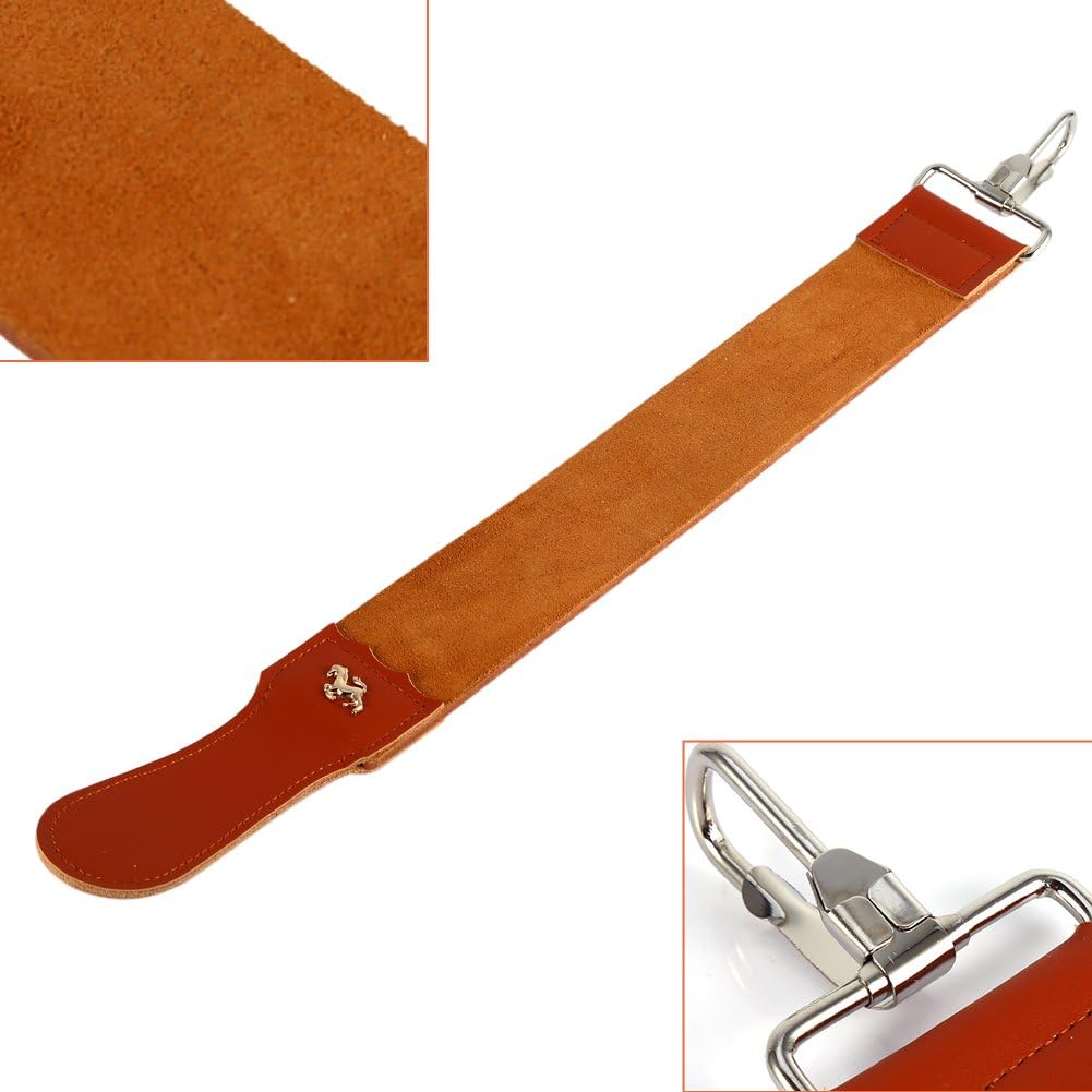 Genuine Leather Strop Strap Barber Straight Razor Folding Knife Shave Sharpener Sharpening Belt Straight Razor Strop Leather Sharpening Barber Hair Removal Sharpening Belt