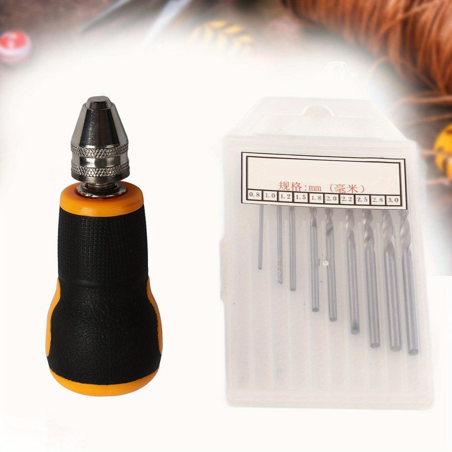 MicroPortable Tool Set Small Hand Drill& amp; 10 PcsDrill Bits 0. 8‑ 3. 0mm