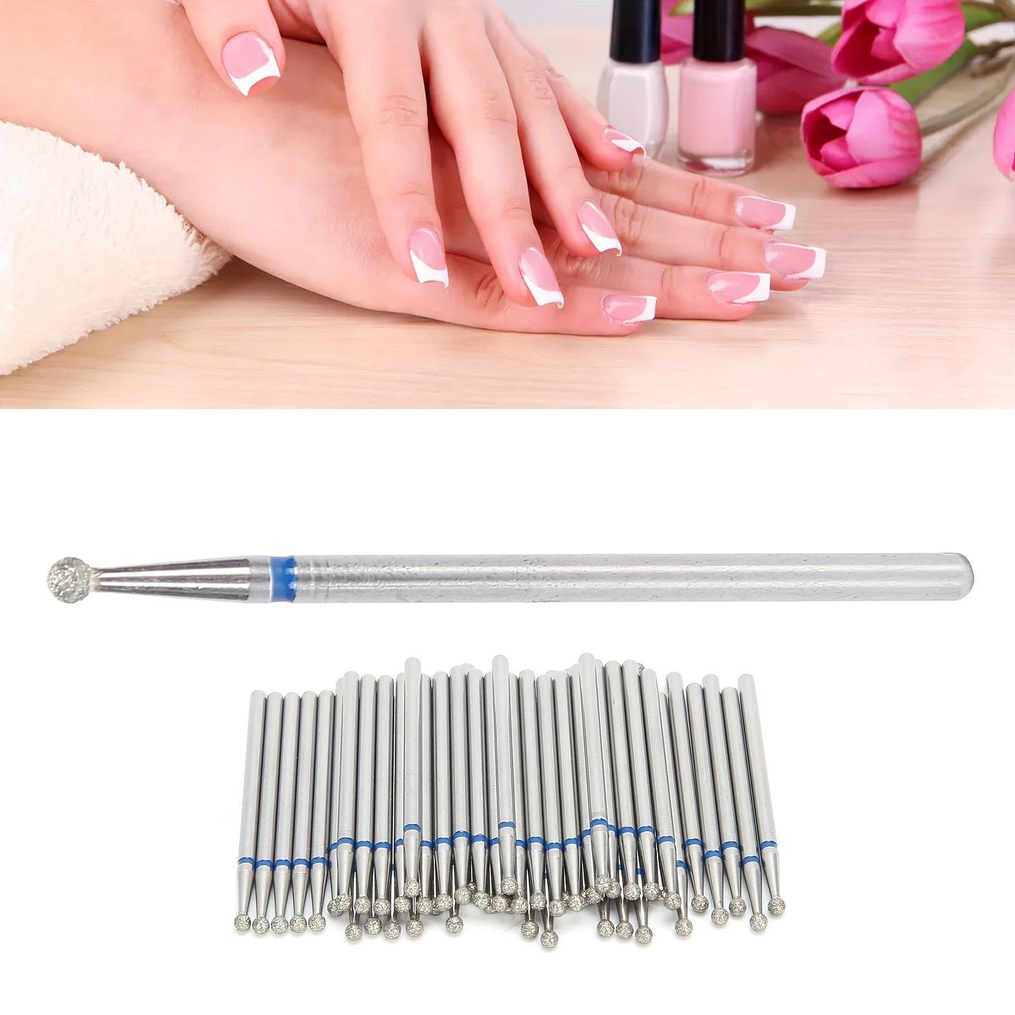 50pcs Spherical Nail Drill Bits Dead Skin Removal Nail Polishing Grinding Head Accessory2.3mm/ 0.09in