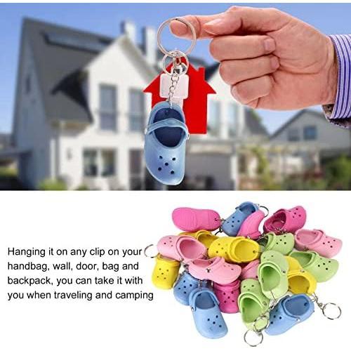 20pcs Mini Shoes Key Chains, Funny Clog Cute Adorable Beach Hole Shoes Keychains for DIY Backpacks Handbag Wall Door Bag Travel Camping Accessory Blue Green Pink Peach Yellow