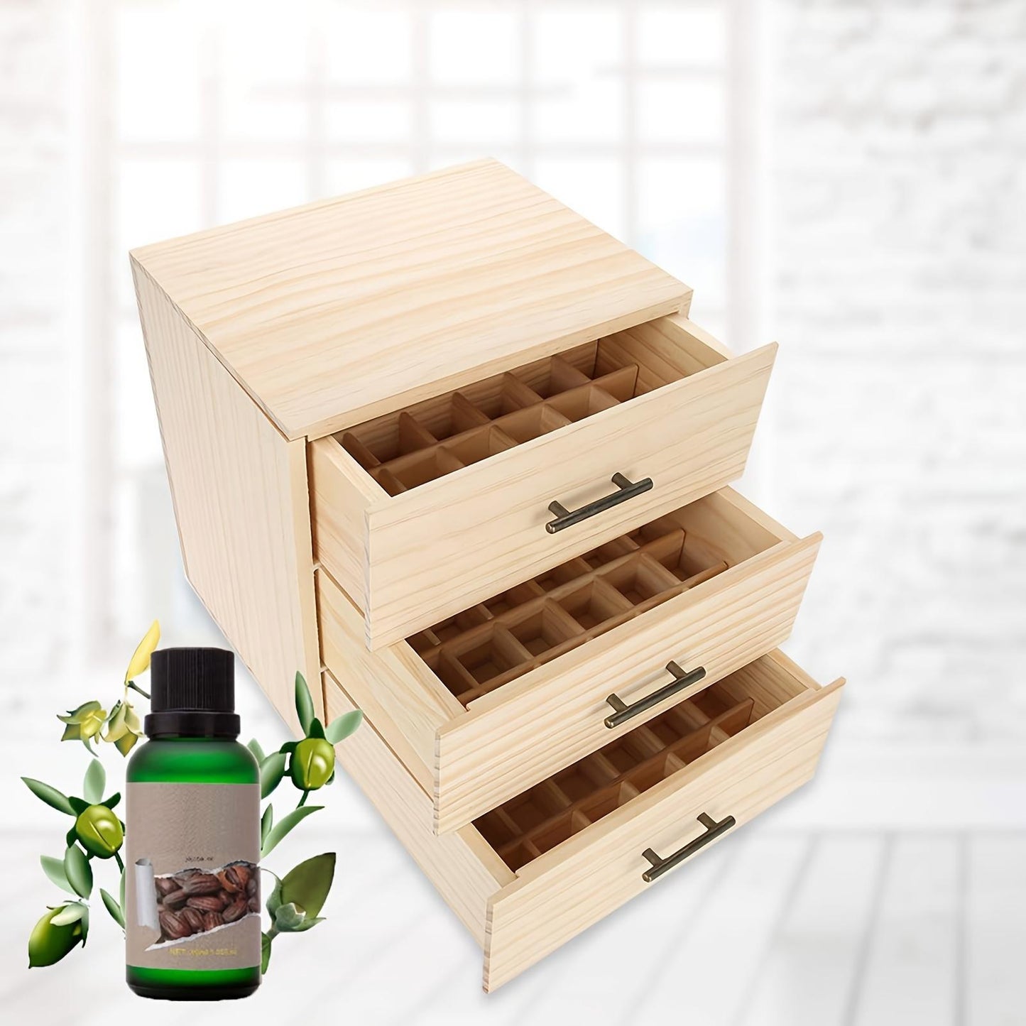 90 Slots Three Tiered Essential Oil Bottle Container Wooden Storage Case Box Organizer