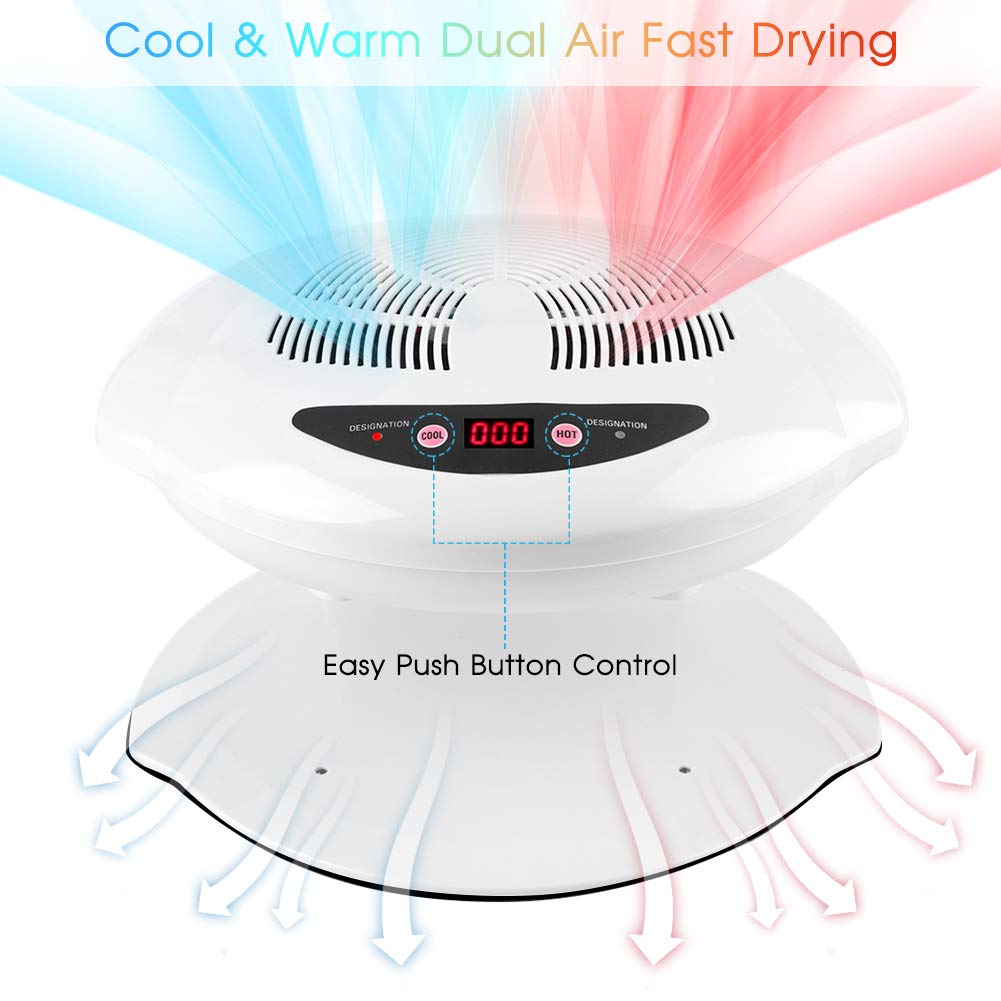 Air Nail Dryer, 400W Intelligent Automatic Sensor Hot & Cold Air Nail Polish Drying Fan Manicure Tool for Home Salon Both Hands and Feet Use, White