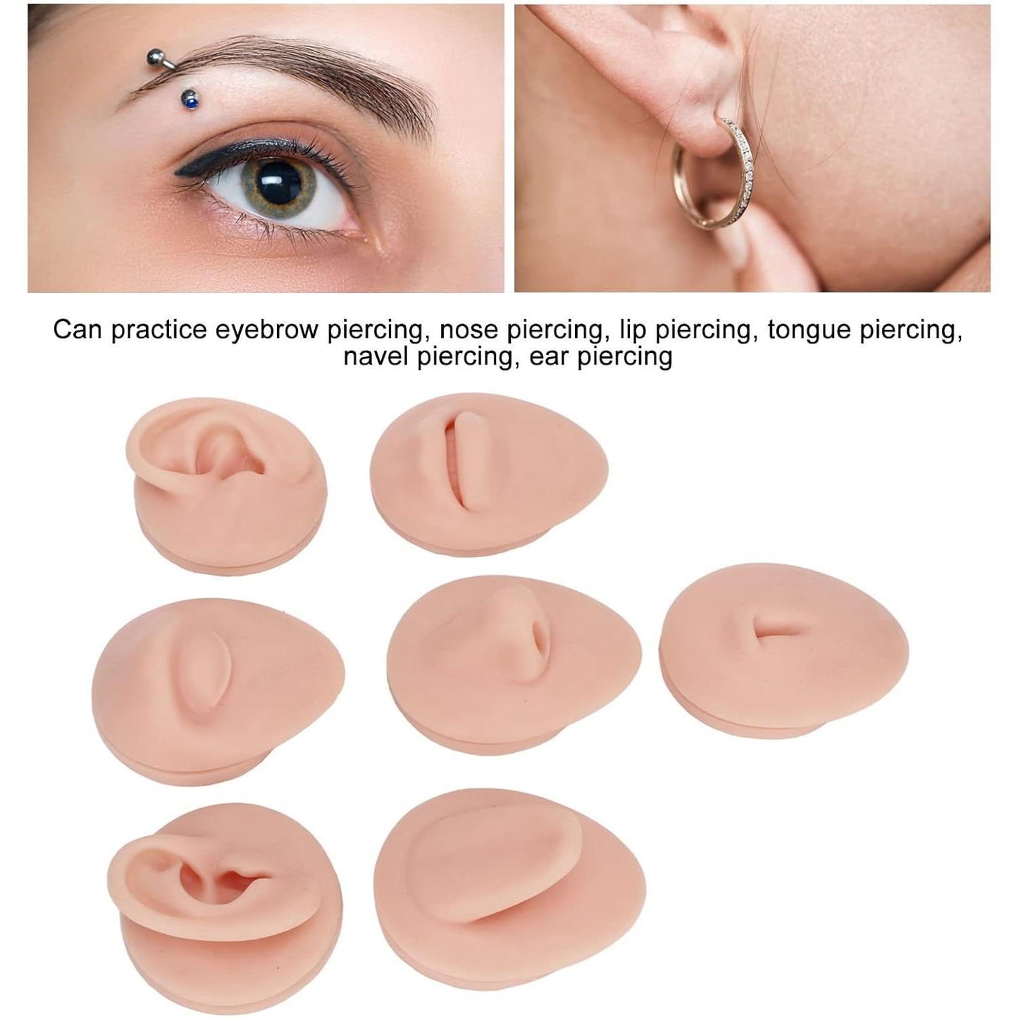 JTLB Body Piercing Kits, Silicone Piercing Body Model Soft Silicone Ear Mouth Nose Eye Tongue Navel Model with Display Rack for Piercing Practice (Medium Skin Color)