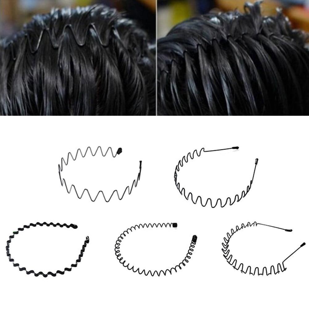 5 pcs Unisex Black Metal Spiral Wave Headband Men Women Hair Band Accessories