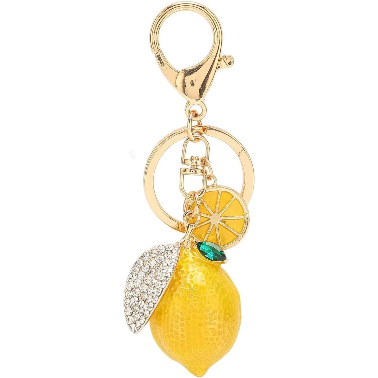 Pendant Keychain, Little Lemon Keyring Strong Metal Little Lemon with Rhinestone Exquisite Keychain Car Keyring Pendant Gifts Bag Charm Key Chain Rings for Keys Bag Wallet(Yellow)