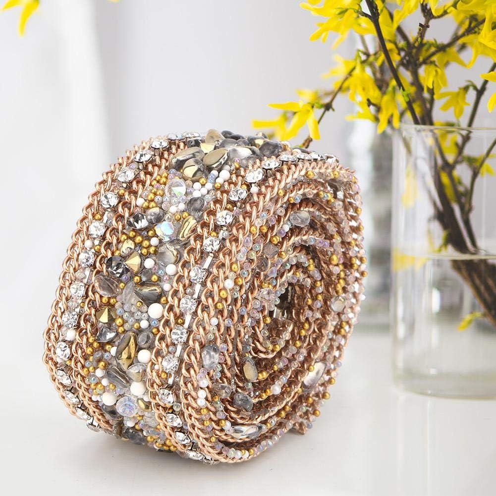 50cm x 2.5cm Crystal Rhinestones Ribbon, DIY Artificial Mesh Wrap Roll Chain Trim Banding Applique for Wedding Party Floral Arrangements(#01)