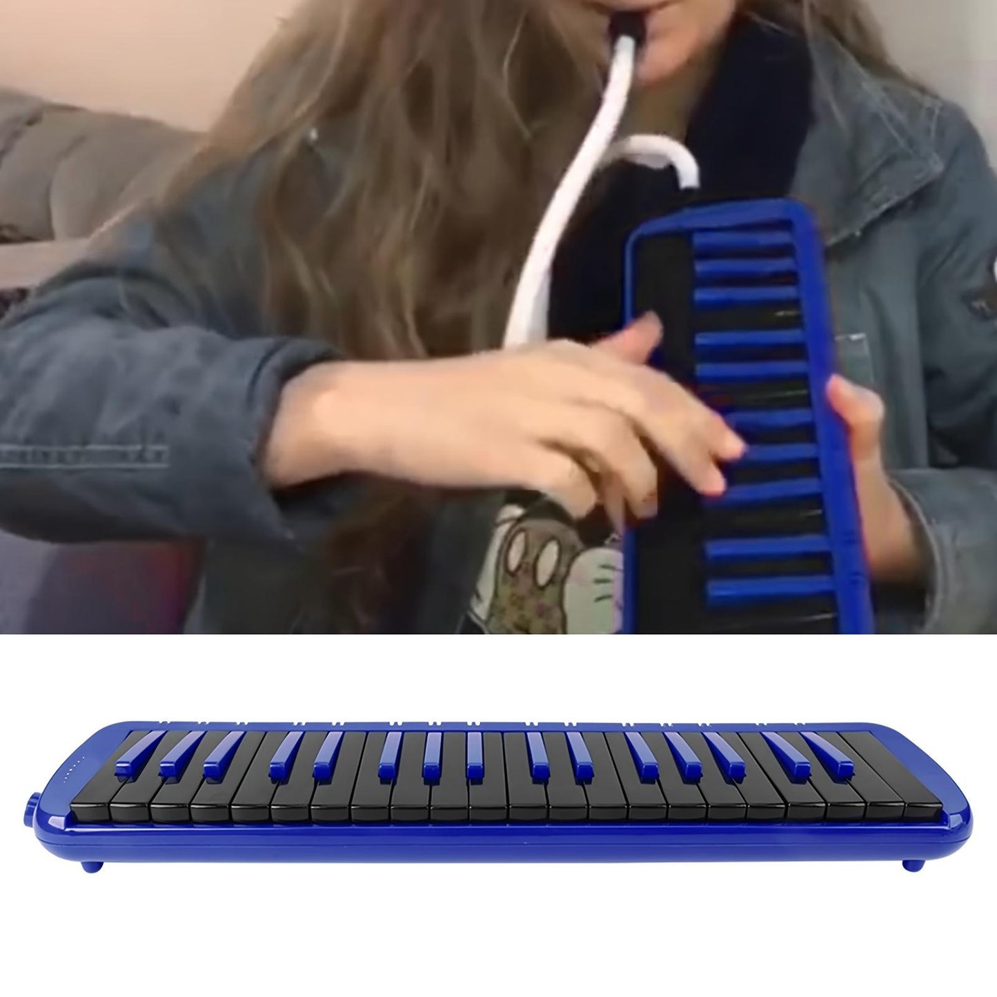 Melodica 37 Key Wind Musical Instrument Suitable for Beginner Practice Bag F37s (Blue )