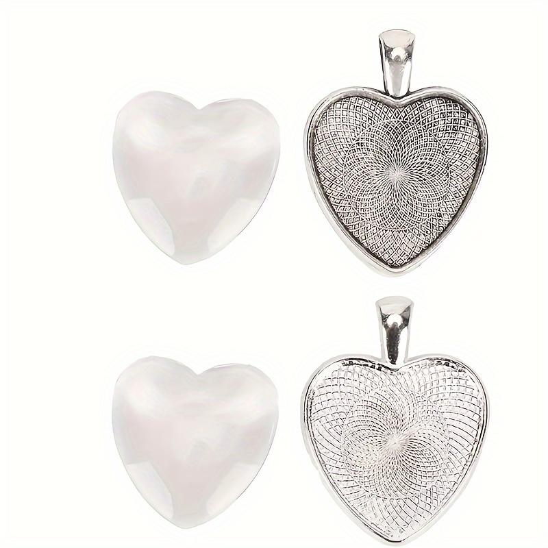 60pcs Heart Pendant Trays with Glass Cabochons Set, Zinc Alloy Base for DIY Jewelry Making, No Power Supply Needed - Perfect for Handmade Gifts and Crafts