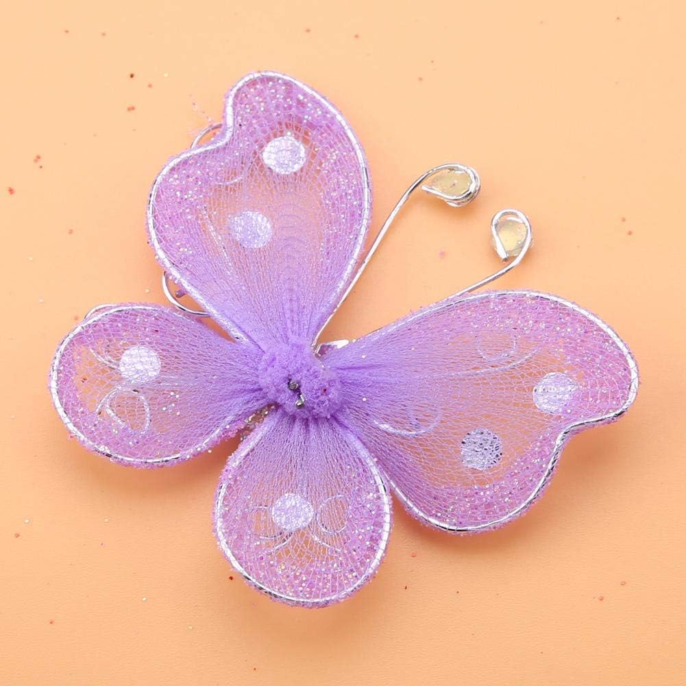 Mesh Butterfly, 24pcs Sheer Mesh Wire Glitter Butterfly Wedding Party Clothing Decoration DIY Supplies(Purple)