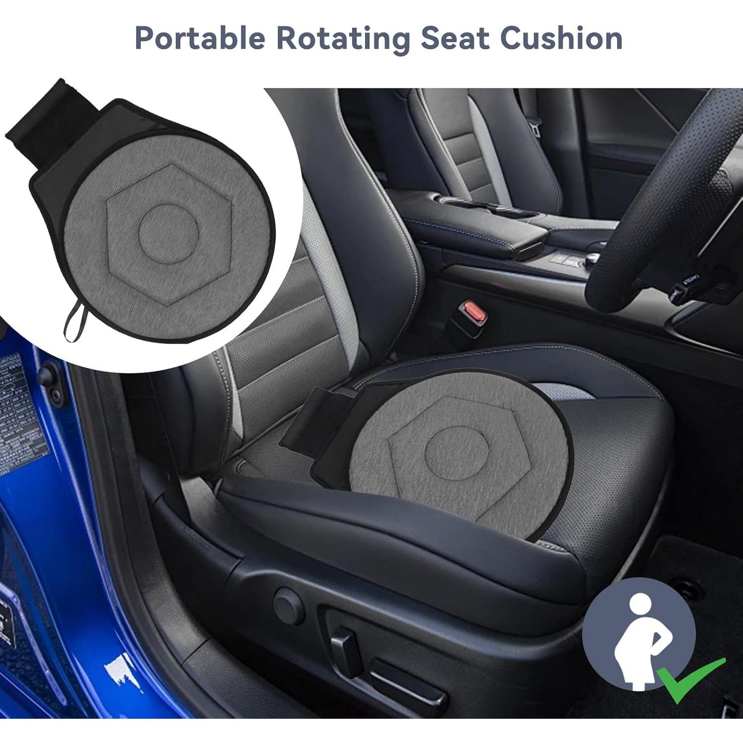 Rotating Round Seat Cushion, 360 Degrees Chair Assist for Elderly Portable Rotating Seats Cushion for Car, Twisting Disc (Grey)