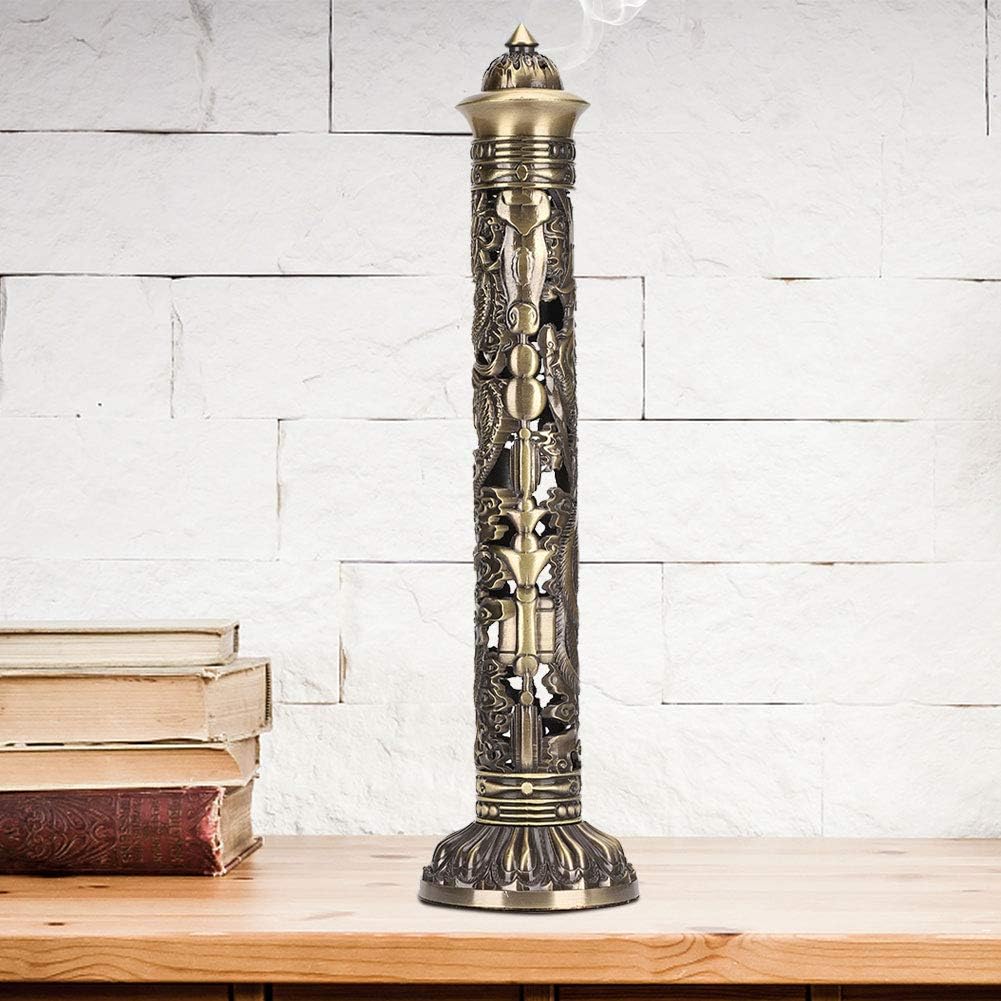 Portable Incense Tower Holder - Bronze Tone Dragon Phoenix Relief Incense Stick Holder for Home and Tea Room