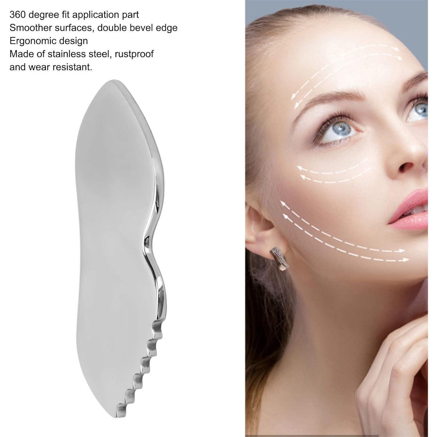 Massage Board Comb Gua Sha Facial Tool V Shape Face Edger Smoother, Solid 304 Stainless Steel Gua Sha Scraping Massage Tools for Face Body for Soft Tissue Pain Relief Body Care