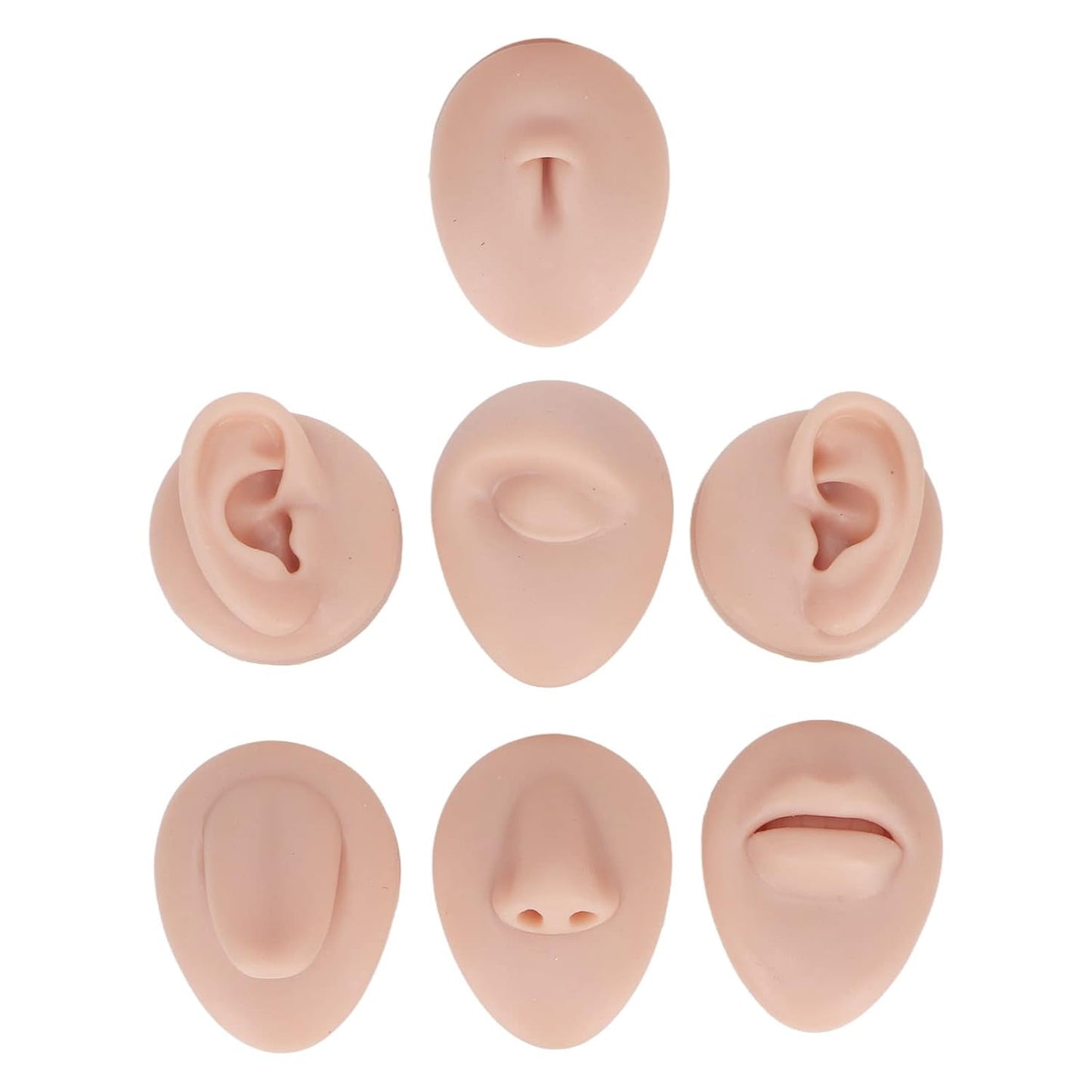 Soft Silicone Body Part Model, Body Piercing Practice Model Simulation Ear Eye Nose Mouth Tongue and Belly Button Model for Novice Piercer (Medium Skin Color)