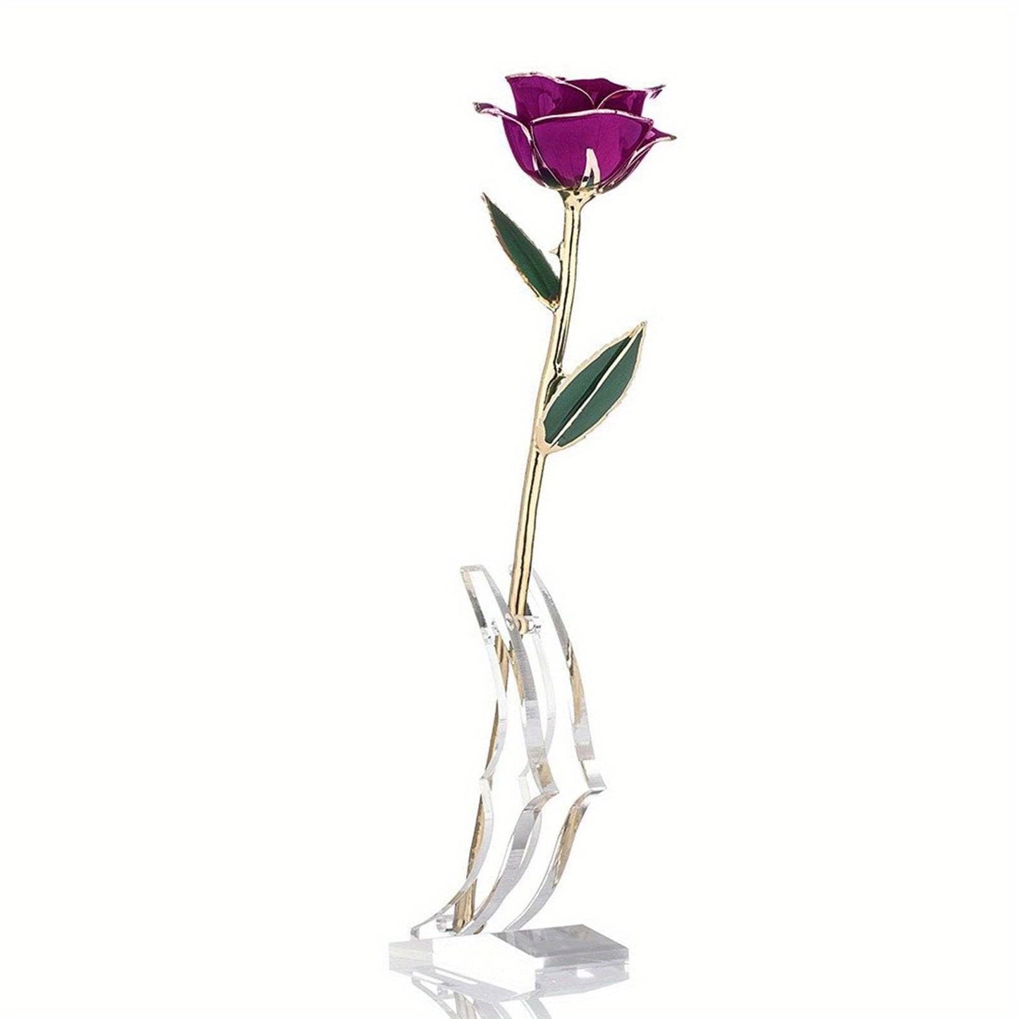 Real Purple Rose 24K Gold Dipped Preserved Flower Gifts with Stand for Valentines Day Anniversary Wedding