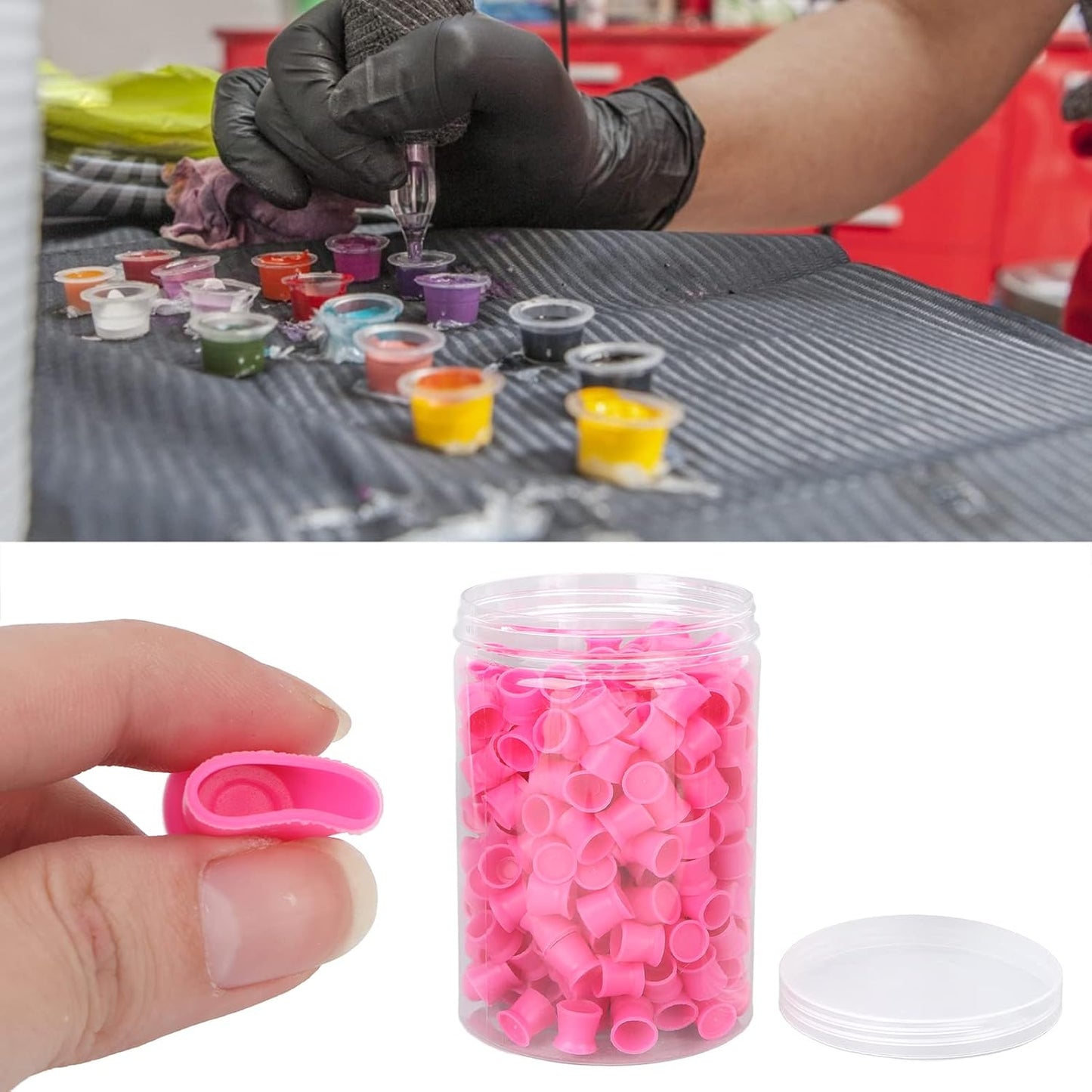 300PCS Silicone Tattoo Ink Cups, Tattoo Ink Caps, Disposable Pigment Ink Caps