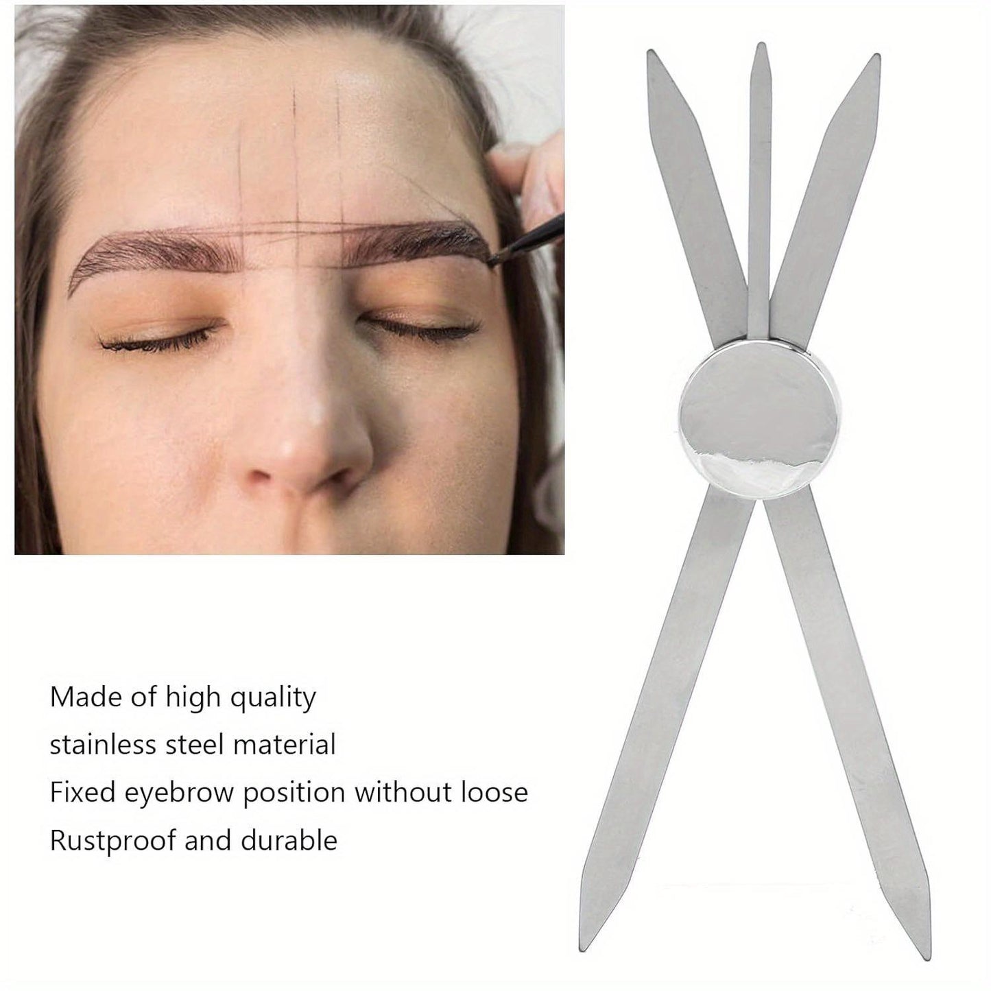 Eyebrow Stencil Ruler, 3 Point Positioning Eyebrow Makeup Ruler, Stainless Steel Design Brow Measuring Tool for Microblading Silver