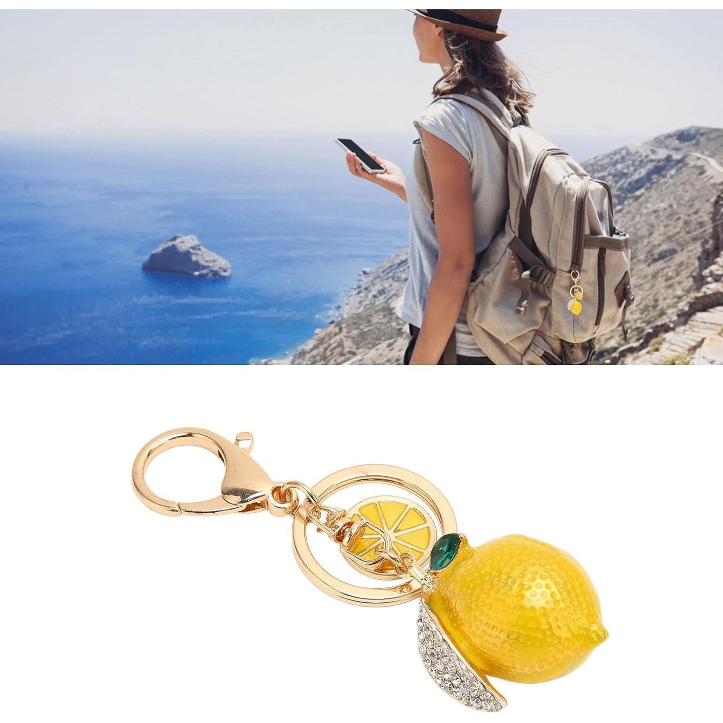 Pendant Keychain, Little Lemon Keyring Strong Metal Little Lemon with Rhinestone Exquisite Keychain Car Keyring Pendant Gifts Bag Charm Key Chain Rings for Keys Bag Wallet(Yellow)