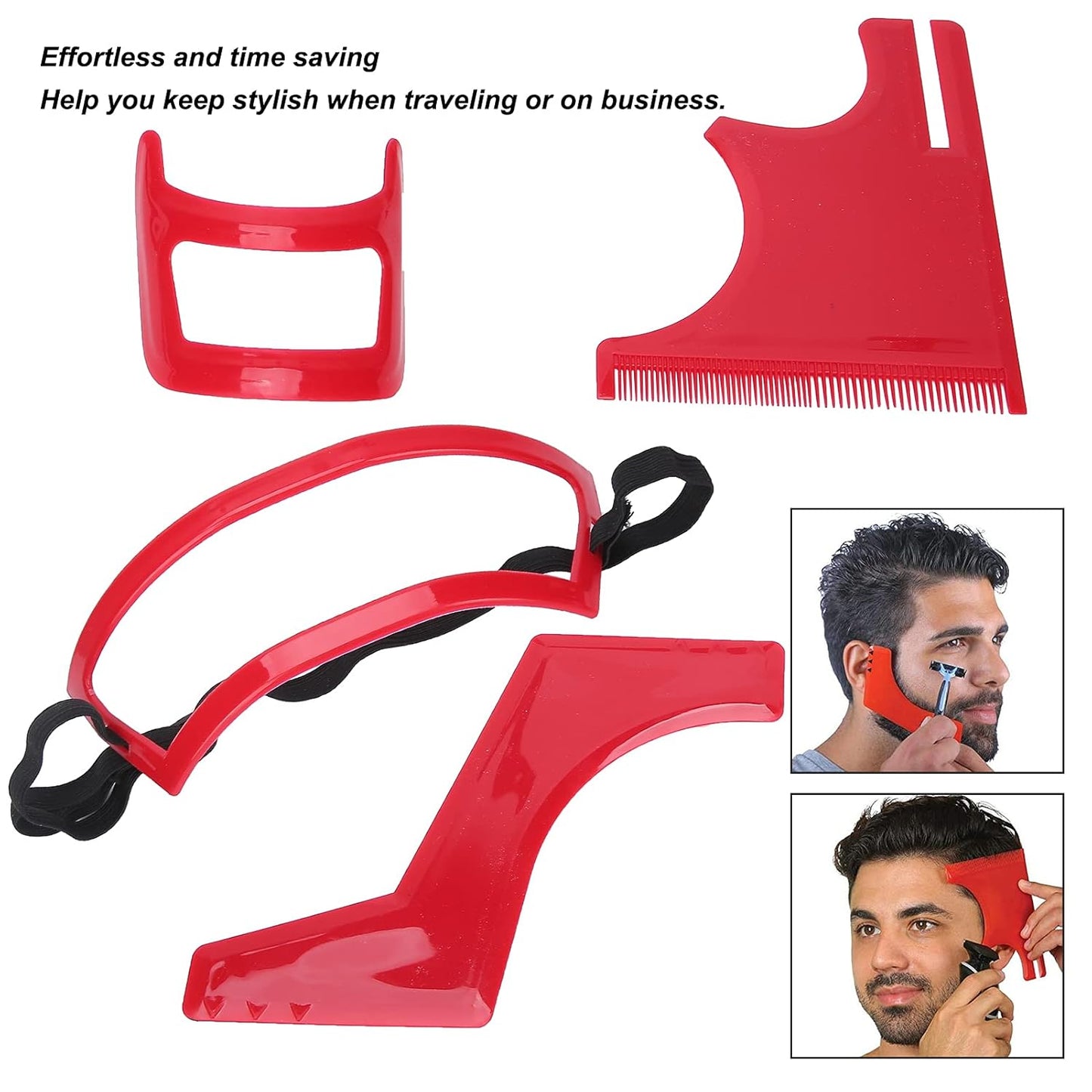 Beard Shaping Tool Kit, Beard Styling Cutting Tool Hairline Grooming Beard Template Set Red Plastic Beard Hairline Shaping Tool Kit for Men