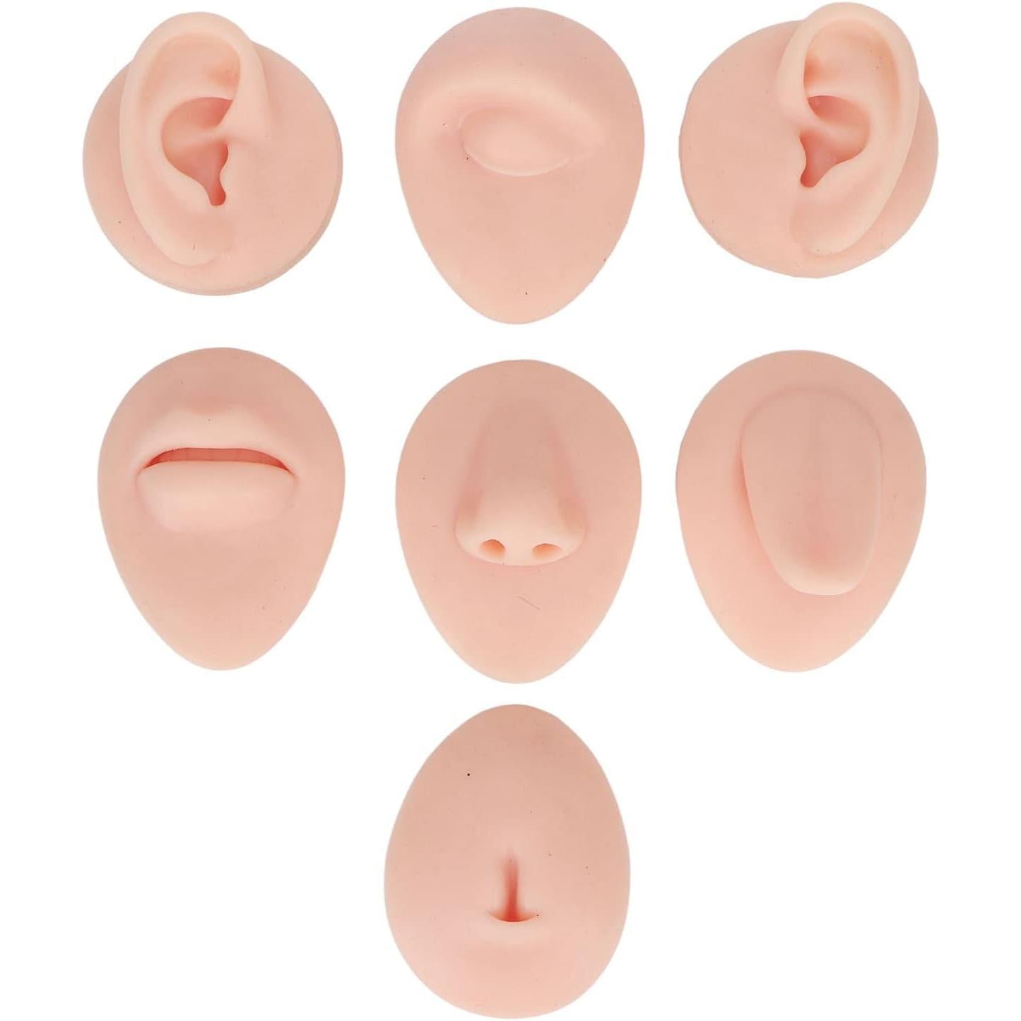 Soft Silicone Flexible Model Body Part Displays Set, Silicone Tongue Mouth Nose Eye Navel Ear Model for Piercing Practice and Jewelry Display Acupuncture Teaching Tool, Education (Light Skin Colour)