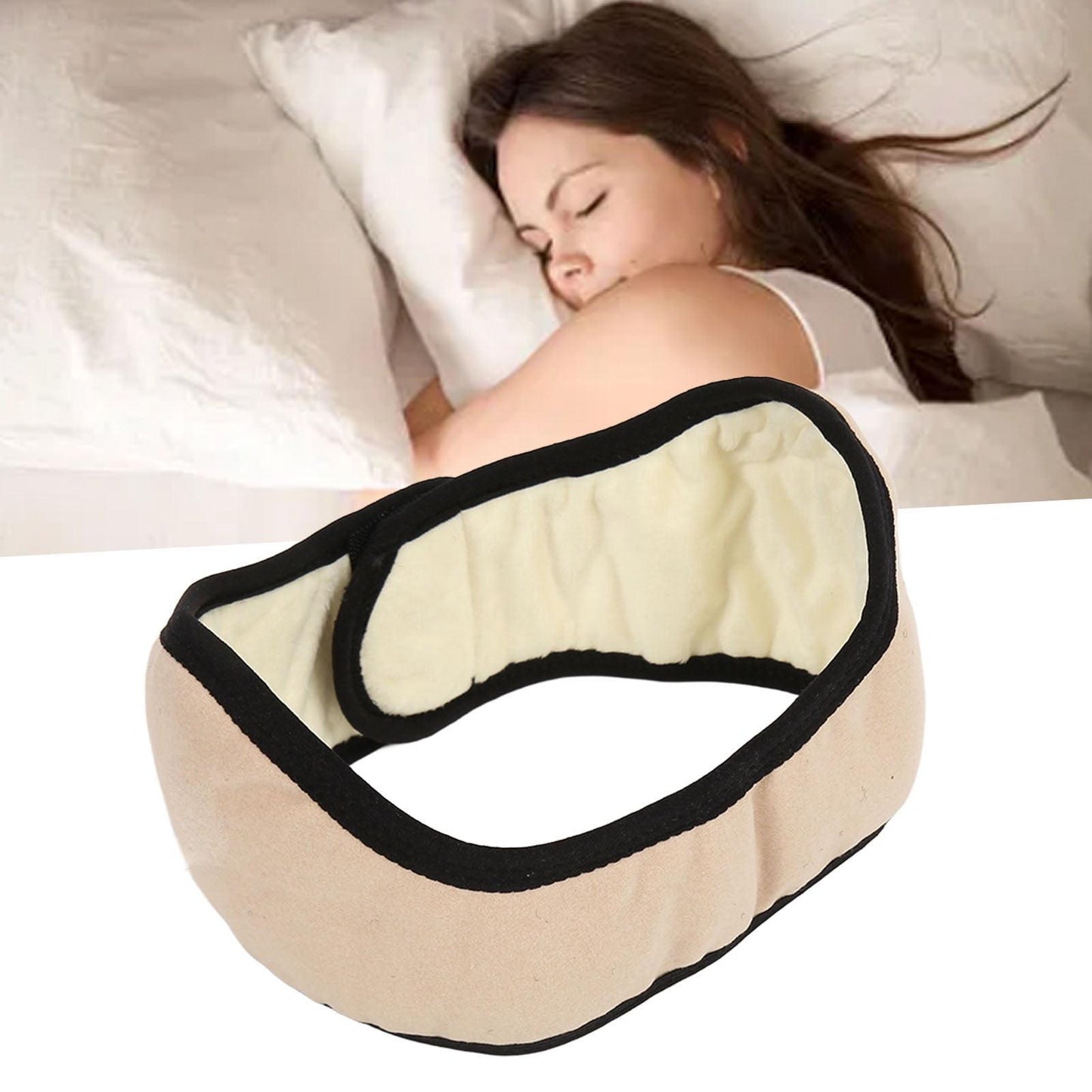 Soundproof Sleep Earmuff, Noise Reduction Sleeping Ear Wrap Ear Protection, Winter Adjustable Warm Earmuff, for Men Women Study Travel (Beige)