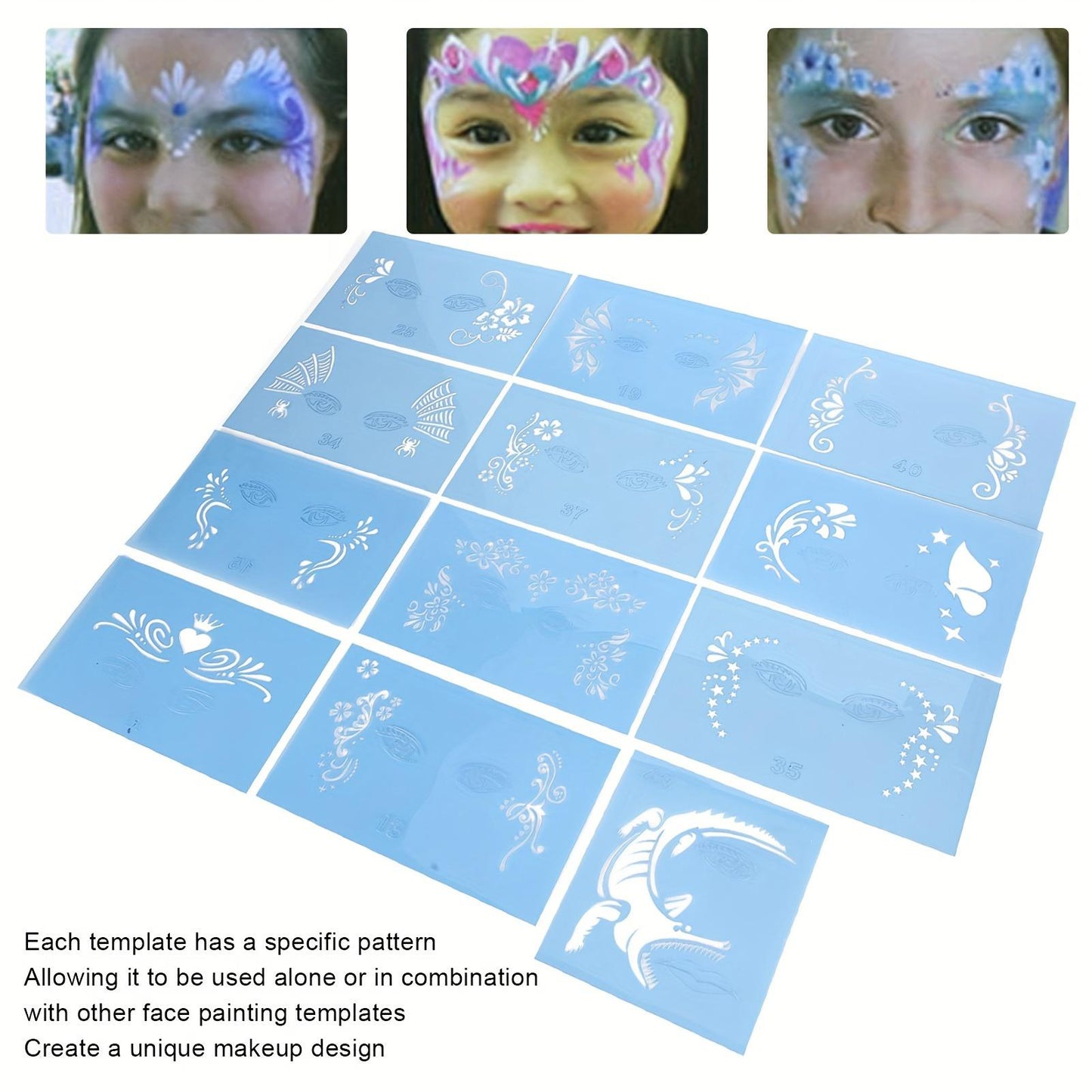 PET Face Painting Template Reusable Face Paint Stencils For Halloween Christmas Party Face Painting Template Face Paint Stencils Reusable Face Paint Template Facial Makeup Template Halloween Face Paint Stencils DIY Makeup Template