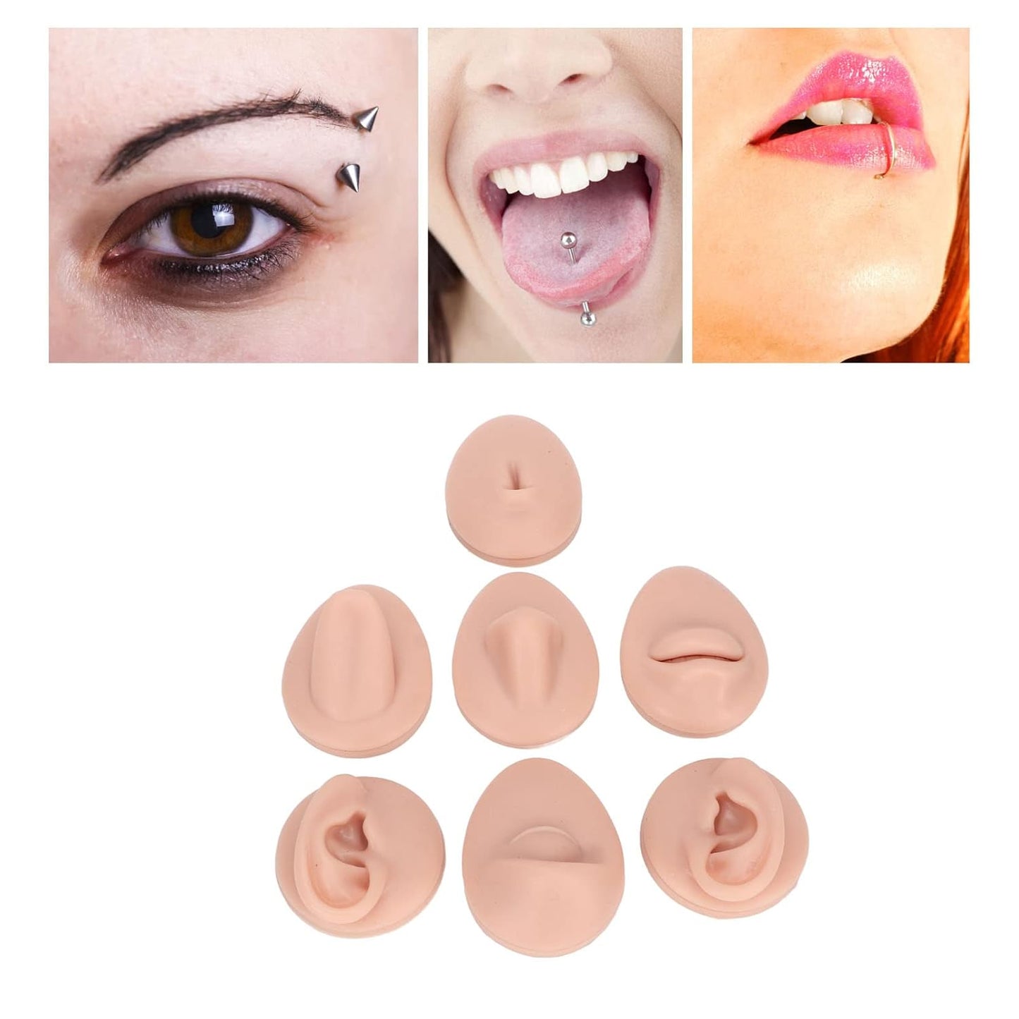 Soft Silicone Body Part Model, Body Piercing Practice Model Simulation Ear Eye Nose Mouth Tongue and Belly Button Model for Novice Piercer (Medium Skin Color)