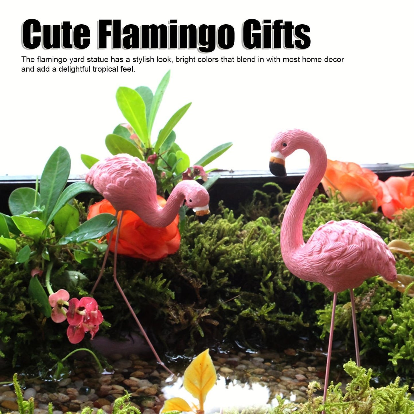 4 Pcs Pink Flamingo Garden Statue Fine Details Stylish Vivid Small Flamingo Statue For Yard Lawn Patio Decorations Gifts