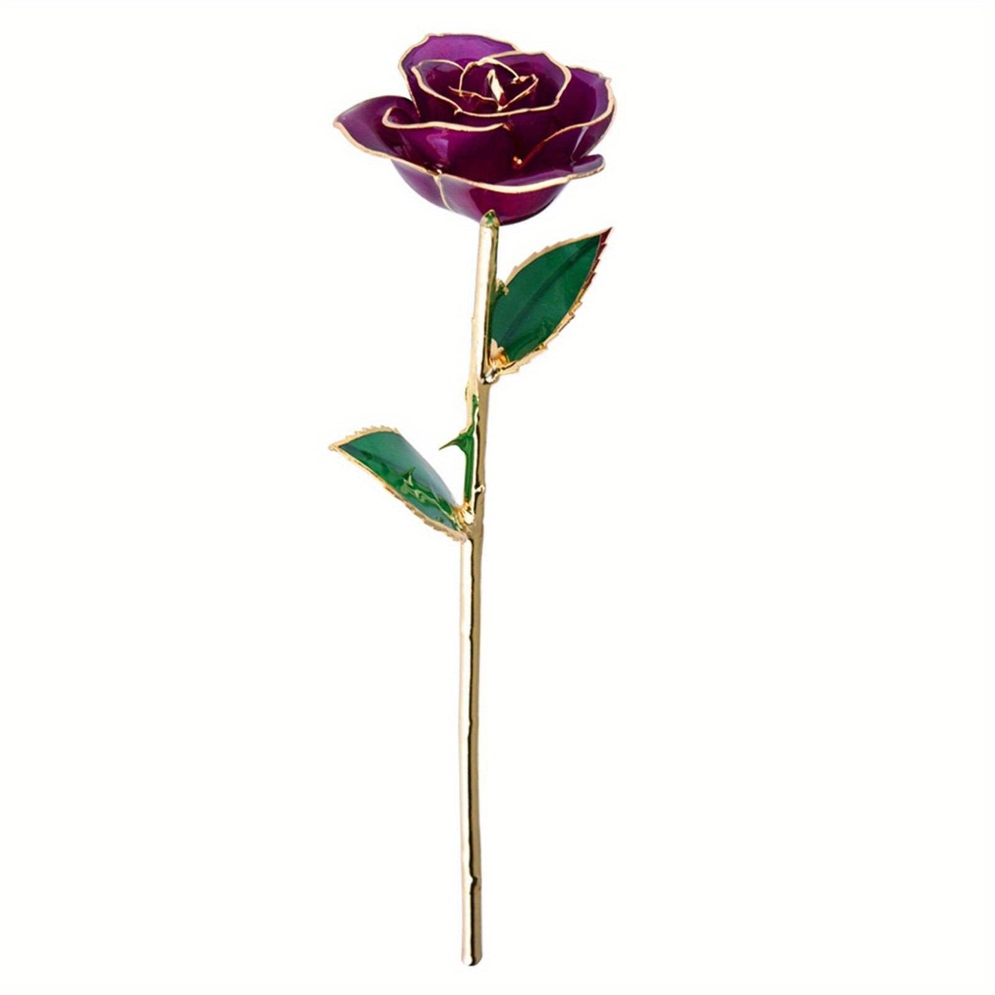 Real Purple Rose 24K Gold Dipped Preserved Flower Gifts with Stand for Valentines Day Anniversary Wedding