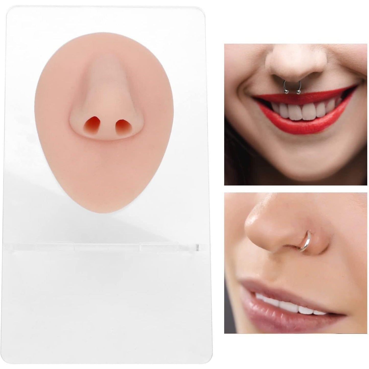 JTLB Body Piercing Kits, Silicone Piercing Body Model Soft Silicone Ear Mouth Nose Eye Tongue Navel Model with Display Rack for Piercing Practice (Medium Skin Color)